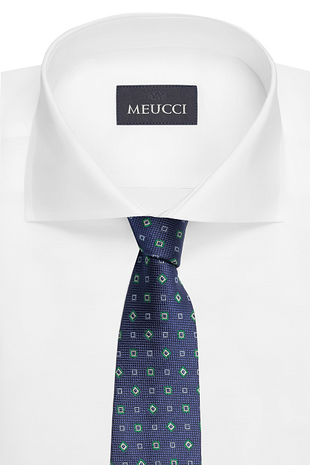 Темно-синий галстук из шелка с цветным орнаментом для мужчин бренда Meucci (Италия), арт. EKM212202-43 - фото. Цвет: Темно-синий, цветной орнамент. Купить в интернет-магазине https://shop.meucci.ru
