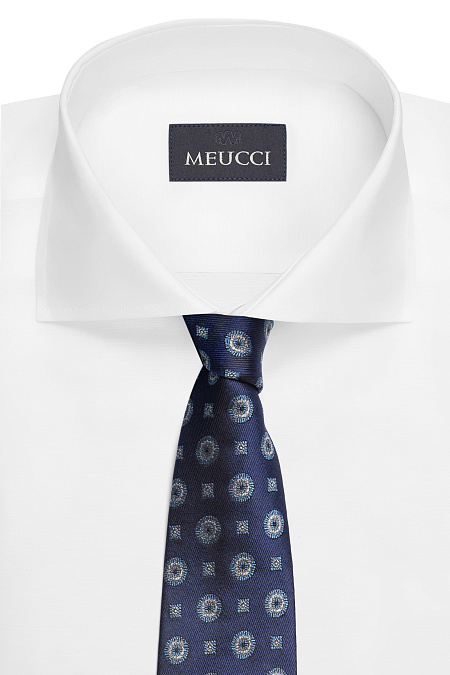 Темно-синий галстук из шелка с цветным орнаментом для мужчин бренда Meucci (Италия), арт. EKM212202-18 - фото. Цвет: Темно-синий, цветной орнамент. Купить в интернет-магазине https://shop.meucci.ru
