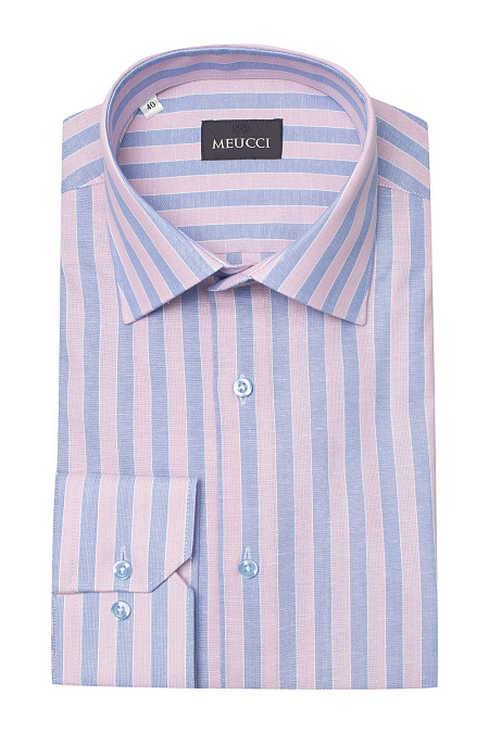 Рубашка в полоску с длинным рукавом  для мужчин бренда Meucci (Италия), арт. SL 902020 R STR 8191/182046 - фото. Цвет: Сине-розовая полоска. Купить в интернет-магазине https://shop.meucci.ru
