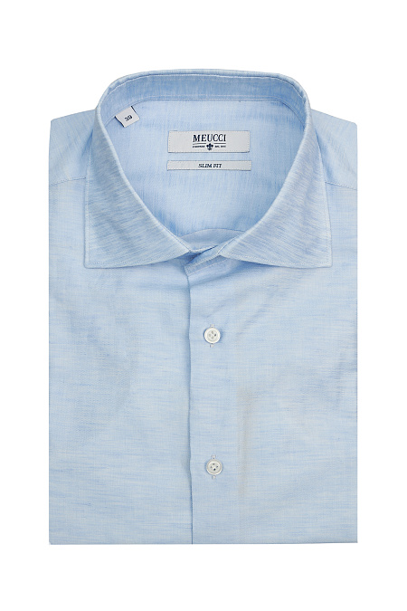 Модная мужская рубашка с коротким рукавом светло-голубая  арт. SL 90100 R/NK096 от Meucci (Италия) - фото. Цвет: Светло-голубой. Купить в интернет-магазине https://shop.meucci.ru

