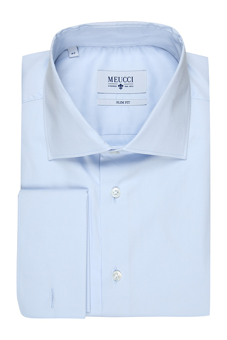 Модная мужская классическая рубашка под запонки арт. SL 90104 RL 12262/141166Z от Meucci (Италия) - фото. Цвет: Голубой с микродизайн . Купить в интернет-магазине https://shop.meucci.ru

