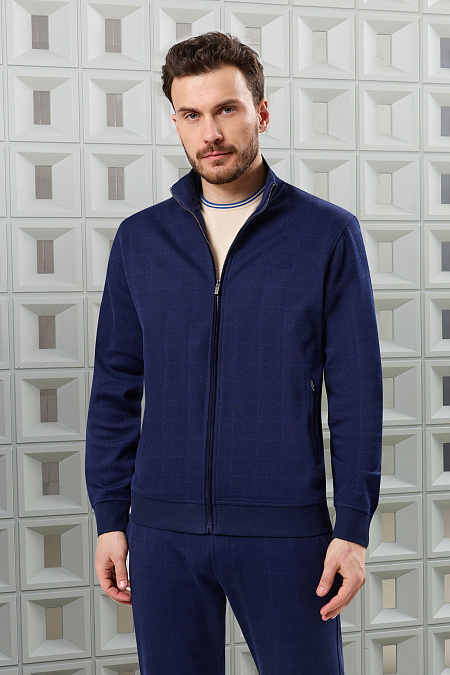 Спортивный трикотажный костюм в крупную клетку синего цвета  для мужчин бренда Meucci (Италия), арт. SPS 10026 Dk.NAVY - фото. Цвет: Синий. Купить в интернет-магазине https://shop.meucci.ru
