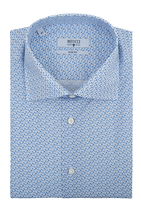 Модная мужская хлопковая рубашка голубого цвета арт. SL 9202300 R 32172/151375K от Meucci (Италия) - фото. Цвет: Голубой с орнаментом. Купить в интернет-магазине https://shop.meucci.ru

