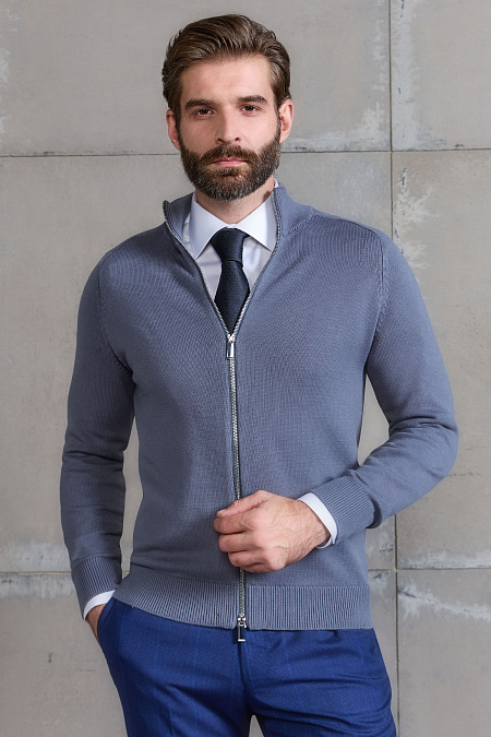 Кофта на молнии из хлопка Пима грифельно-серая  (33026/8M0004 GREY)