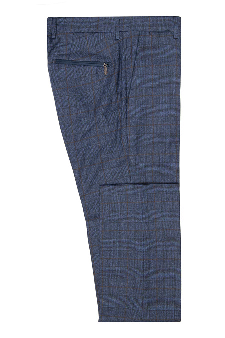 Мужские брендовые брюки синего цвета в клетку арт. ZG1914X BLUE Meucci (Италия) - фото. Цвет: Синий. Купить в интернет-магазине https://shop.meucci.ru
