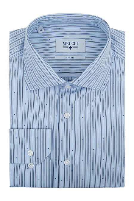 Модная мужская голубая рубашка в полоску арт. SL 90102 R 22172/141410 от Meucci (Италия) - фото. Цвет: Голубой. Купить в интернет-магазине https://shop.meucci.ru

