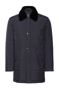 Удлиненная стеганая куртка-пальто с меховым воротником  (6099)