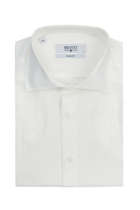 Модная мужская рубашка из льна с коротким рукавом  арт. SL 90100 R/NK086 от Meucci (Италия) - фото. Цвет: Светло-бежевый. Купить в интернет-магазине https://shop.meucci.ru

