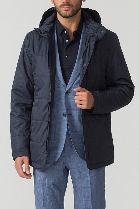 Классическая стеганая куртка синего цвета с капюшоном для мужчин бренда Meucci (Италия), арт. 6640 - фото. Цвет: Синий. Купить в интернет-магазине https://shop.meucci.ru
