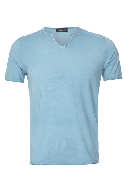 Хлопковая футболка лазурно-голубого цвета для мужчин бренда Meucci (Италия), арт. 60193/66909/570 - фото. Цвет: Лазурно-голубой. Купить в интернет-магазине https://shop.meucci.ru
