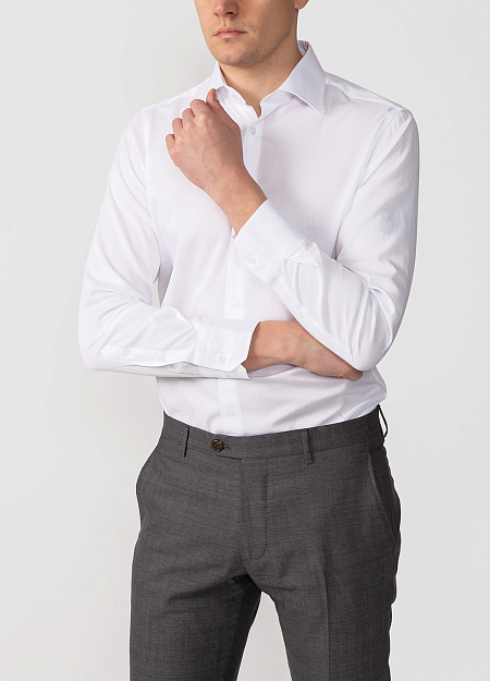 Модная мужская классическая белая рубашка с микродизайном арт. SL 90202 R BAS0193/141711 от Meucci (Италия) - фото. Цвет: Белый. Купить в интернет-магазине https://shop.meucci.ru

