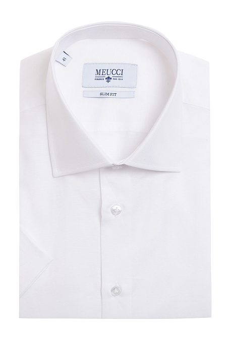 Модная мужская классическая рубашка из смеси хлопка и льна арт. SL90102R100282/1611К от Meucci (Италия) - фото. Цвет: Белый. Купить в интернет-магазине https://shop.meucci.ru

