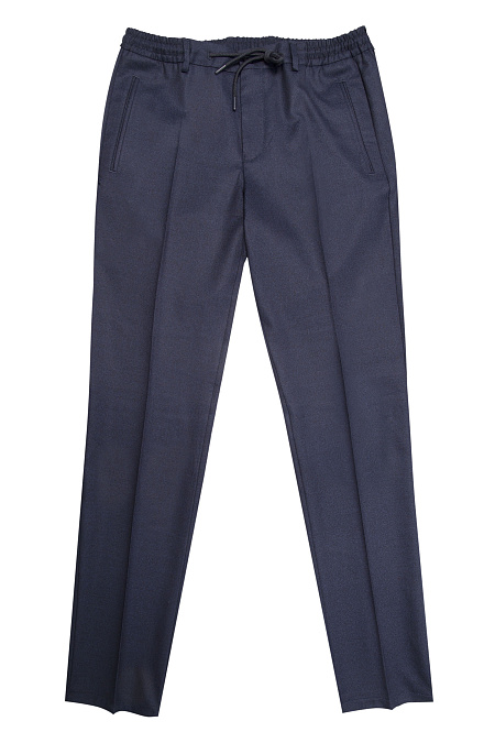 Темно-синие брюки из тонкой шерсти  с эластичным поясом и кулиской  (SP-VB 3390 Dk.NAVY) Мужские темно-синие брюки из тонкой шерсти  с эластичным поясом и кулиской  арт. SP-VB 3390 Dk.NAVY Meucci (Италия) - фото. Цвет: Синий. Купить в интернет-магазине https://shop.meucci.ru