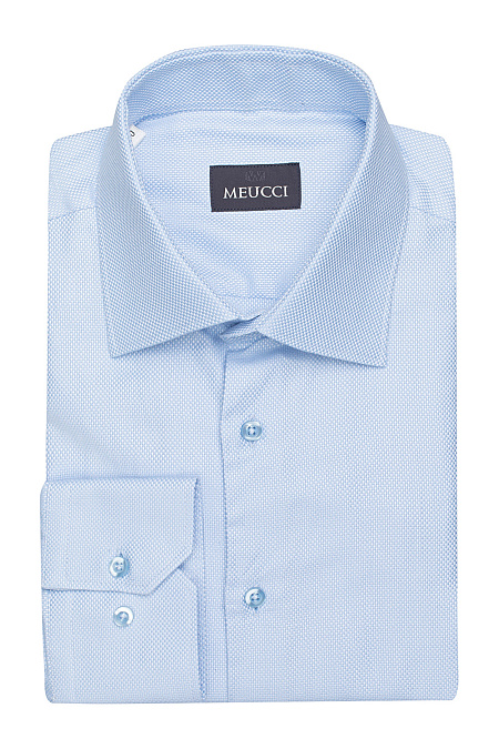 Модная мужская рубашка светло-синяя с длинным рукавом  арт. SL 902020 RL BAS 2191/182022 от Meucci (Италия) - фото. Цвет: Светло-синий, микродизайн. Купить в интернет-магазине https://shop.meucci.ru

