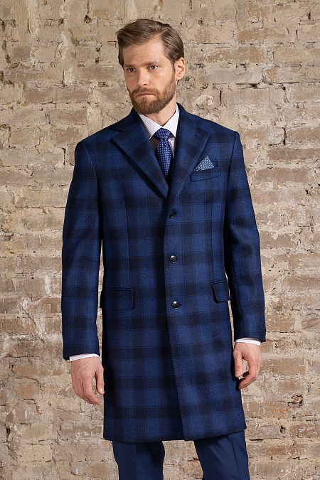 Кашемировое пальто в клетку для мужчин бренда Meucci (Италия), арт. MI 5300191/11905 - фото. Цвет: Синий в клетку. Купить в интернет-магазине https://shop.meucci.ru
