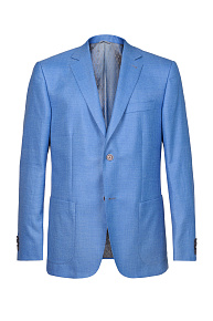 Летний пиджак из смеси шерсти, шелка и льна светло-синего цвета (K325)