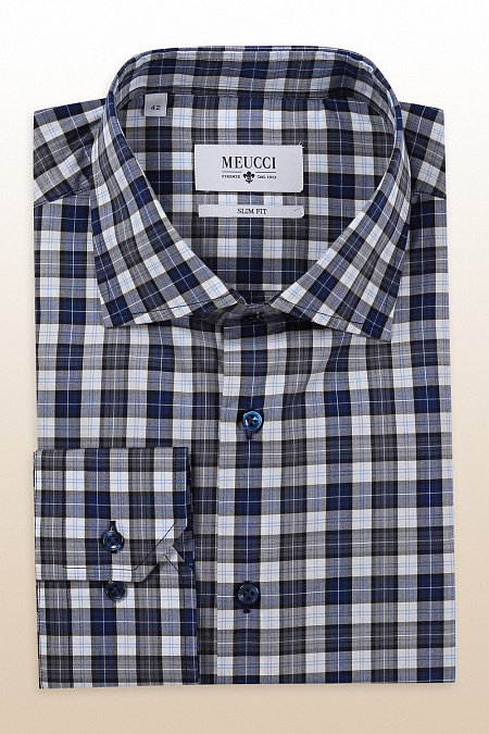 Модная мужская рубашка из хлопка в клетку арт. SL 90102R 22151/14954 от Meucci (Италия) - фото. Цвет: Бело-серо-синяя клетка. Купить в интернет-магазине https://shop.meucci.ru

