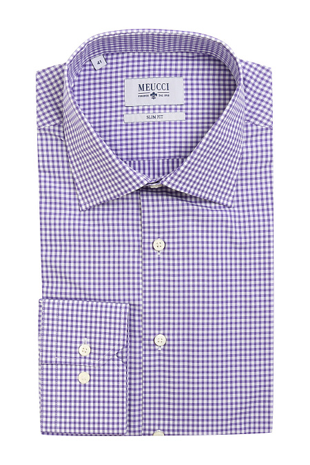 Модная мужская фиолетовая рубашка в клетку арт. SL 090202 RL 13171/201002 от Meucci (Италия) - фото. Цвет: Фиолетовый, клетка. Купить в интернет-магазине https://shop.meucci.ru

