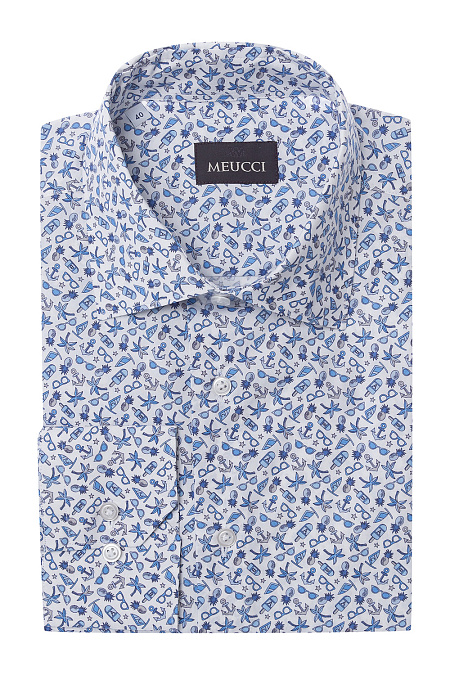 Модная мужская рубашка арт. SL 90202 R PAT 9191/141906 от Meucci (Италия) - фото. Цвет: Белый с цветным принтом. Купить в интернет-магазине https://shop.meucci.ru

