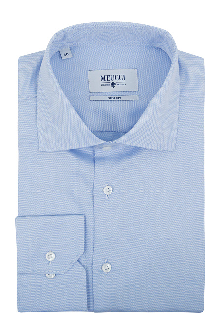 Модная мужская голубая рубашка с микродизайном арт. SL 90102 R 12172/141332 от Meucci (Италия) - фото. Цвет: Голубой, микродизайн. Купить в интернет-магазине https://shop.meucci.ru


