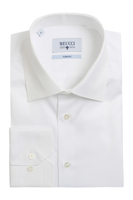 Модная мужская белая рубашка с рисунком жаккард арт. SL 90214 RL 10171/151554 от Meucci (Италия) - фото. Цвет: Белый, рисунок жаккард. Купить в интернет-магазине https://shop.meucci.ru

