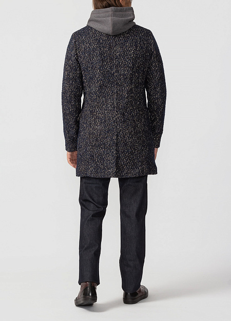 Однобортное пальто-пиджак для мужчин бренда Meucci (Италия), арт. 3M361 KATM NAVY - фото. Цвет: Синий/коричневый. Купить в интернет-магазине https://shop.meucci.ru
