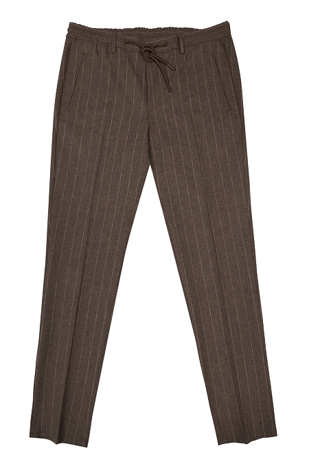 Мужские брендовые брюки коричневые в полоску из смеси шерсти, хлопка и льна  арт. SP-ZG 5252 BROWN Meucci (Италия) - фото. Цвет: Коричнневый в полоску. Купить в интернет-магазине https://shop.meucci.ru
