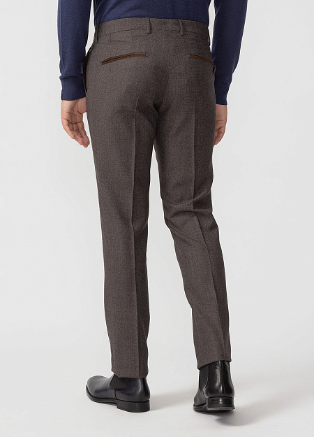 Мужские брендовые брюки коричневого цвета из шерсти  арт. RD1073 MOKA/1 Meucci (Италия) - фото. Цвет: Коричневый, микродизайн. Купить в интернет-магазине https://shop.meucci.ru
