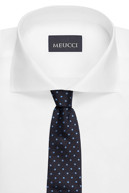 Темно-синий галстук из шелка с орнаментом для мужчин бренда Meucci (Италия), арт. EKM212202-63 - фото. Цвет: Темно-синий, голубой орнамент. Купить в интернет-магазине https://shop.meucci.ru
