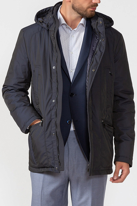 Демисезонная куртка с капюшоном для мужчин бренда Meucci (Италия), арт. 1831 - фото. Цвет: Тёмно-синий. Купить в интернет-магазине https://shop.meucci.ru
