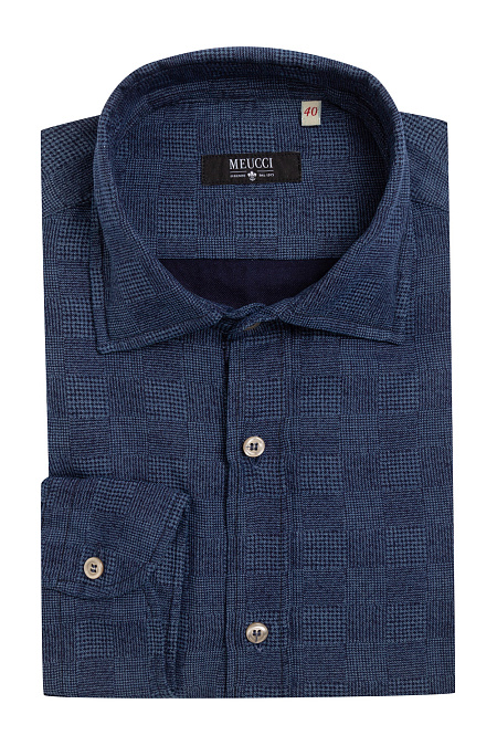 Модная мужская рубашка темно-синего цвета с микродизайном арт. 1464058/2 от Meucci (Италия) - фото. Цвет: Темно-синий. Купить в интернет-магазине https://shop.meucci.ru

