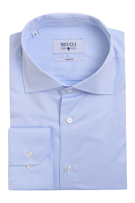 Модная мужская голубая классическая рубашка с рисунком жаккард арт. SL 90102 R 12171/141577 Meucci (Италия) - фото. Цвет: Голубой, жаккард. 