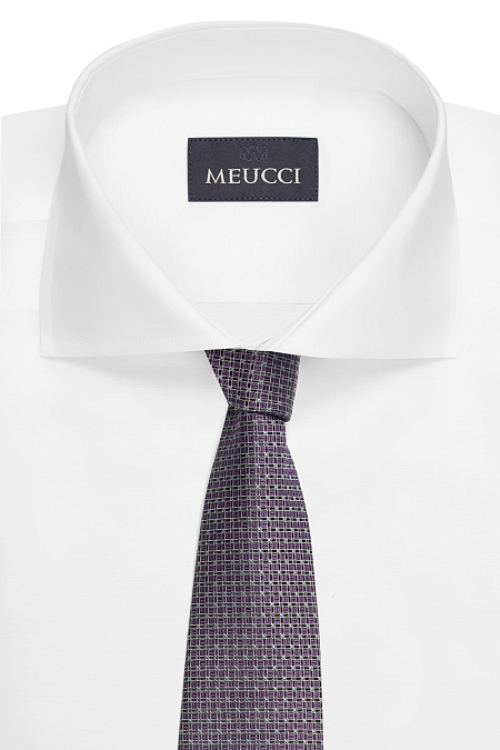 Фиолетовый галстук из шелка с орнаментом для мужчин бренда Meucci (Италия), арт. EKM212202-39 - фото. Цвет: Фиолетовый с орнаментом. Купить в интернет-магазине https://shop.meucci.ru
