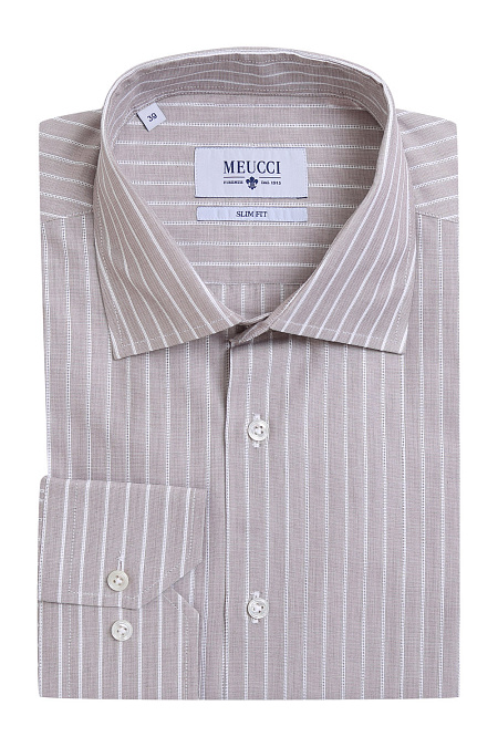 Модная мужская приталенная рубашка из тонкого хлопка арт. MS18031 от Meucci (Италия) - фото. Цвет: Какао. Купить в интернет-магазине https://shop.meucci.ru

