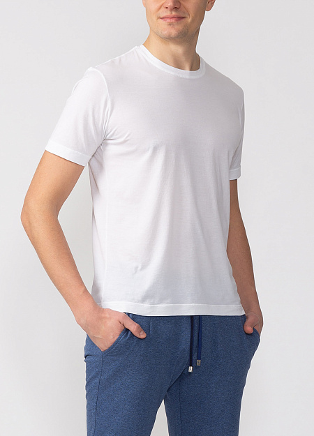 Белая хлопковая футболка для мужчин бренда Meucci (Италия), арт. 6M660 CV01 BIANCO - фото. Цвет: Белый. Купить в интернет-магазине https://shop.meucci.ru
