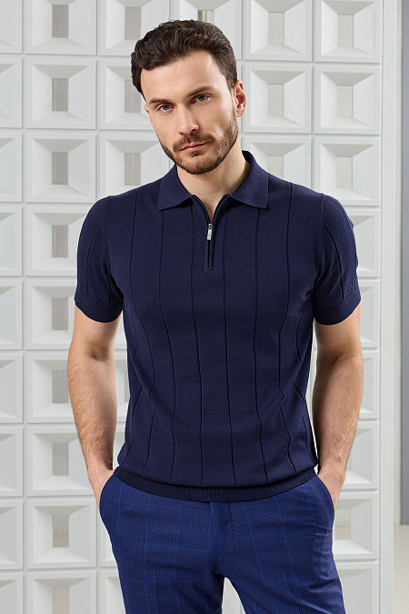 Поло из смеси хлопка, шелка и льна темно-синего цвета  для мужчин бренда Meucci (Италия), арт. MEU-2616/DQSS542 - фото. Цвет: Темно-синий. Купить в интернет-магазине https://shop.meucci.ru
