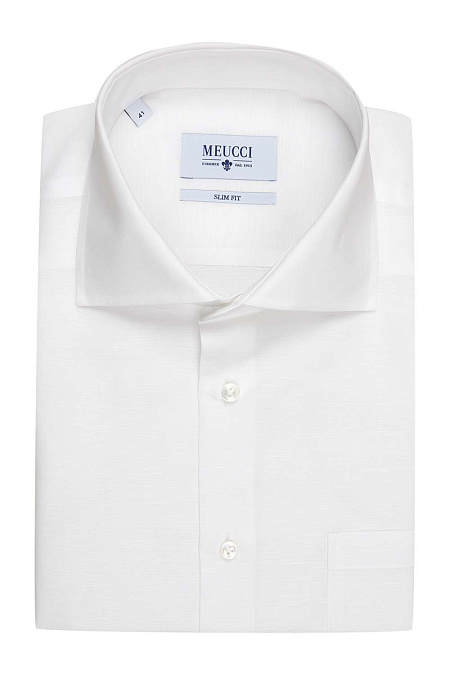 Модная мужская белая рубашка из смеси льна и хлопка арт. SL 9201700 R10462/151217 Короткий рукав от Meucci (Италия) - фото. Цвет: Белый. Купить в интернет-магазине https://shop.meucci.ru

