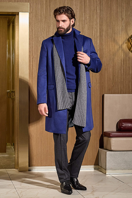 Пальто из верблюжьей шерсти синего цвета для мужчин бренда Meucci (Италия), арт. MI 5300191LP/11909 - фото. Цвет: Темно-синий. Купить в интернет-магазине https://shop.meucci.ru
