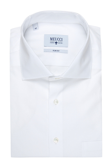 Модная мужская рубашка белого цвета с короткими рукавами арт. SL 90100 R 10162/141153 Короткий рукав от Meucci (Италия) - фото. Цвет: Белый, микродизайн. Купить в интернет-магазине https://shop.meucci.ru

