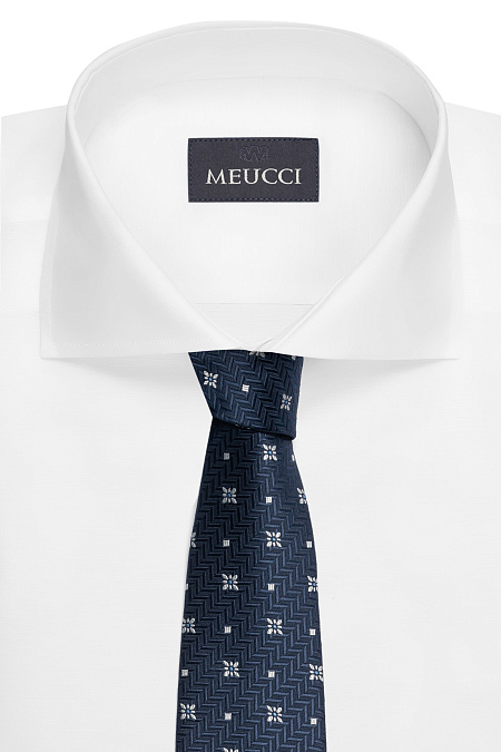 Темно-синий галстук с цветным орнаментом для мужчин бренда Meucci (Италия), арт. EKM212202-152 - фото. Цвет: Темно-синий, цветной орнамент. Купить в интернет-магазине https://shop.meucci.ru

