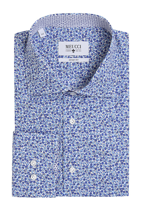 Модная мужская рубашка голубого цвета из хлопка арт. SP 90102R 32152/141021 от Meucci (Италия) - фото. Цвет: Синий. Купить в интернет-магазине https://shop.meucci.ru


