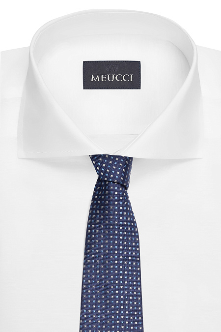 Темно-синий галстук из шелка с мелким цветным орнаментом для мужчин бренда Meucci (Италия), арт. EKM212202-15 - фото. Цвет: Темно-синий, цветной орнамент. Купить в интернет-магазине https://shop.meucci.ru
