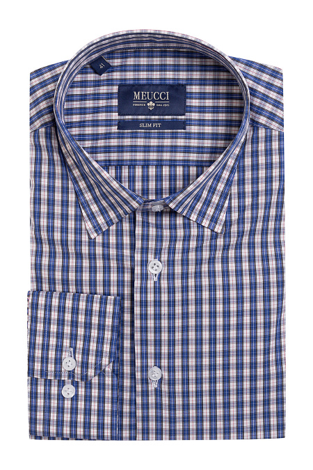 Модная мужская приталенная рубашка в клетку арт. SL90302R1020182/1604 от Meucci (Италия) - фото. Цвет: Синий в клетку.

