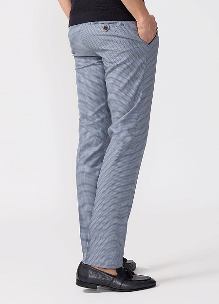 Мужские брендовые брюки с микродизайном арт. MZ1379X SKY Meucci (Италия) - фото. Цвет: Голубой с микродизайном "гусиные лапки". Купить в интернет-магазине https://shop.meucci.ru
