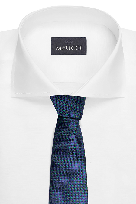 Темно-синий галстук с мелким цветным орнаментом для мужчин бренда Meucci (Италия), арт. EKM212202-83 - фото. Цвет: Темно-синий, цветной орнамент. Купить в интернет-магазине https://shop.meucci.ru

