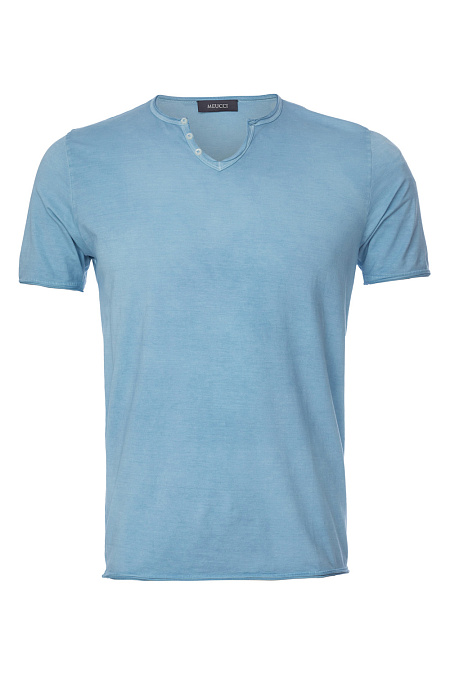Хлопковая футболка лазурно-голубого цвета для мужчин бренда Meucci (Италия), арт. 60193/66910/570 - фото. Цвет: Лазурно-голубой. Купить в интернет-магазине https://shop.meucci.ru
