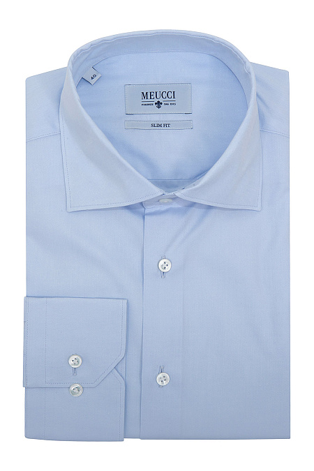 Модная мужская голубая рубашка с микроузором арт. SL 90102 RL 12162/141158 от Meucci (Италия) - фото. Цвет: Голубой смикроузором. Купить в интернет-магазине https://shop.meucci.ru


