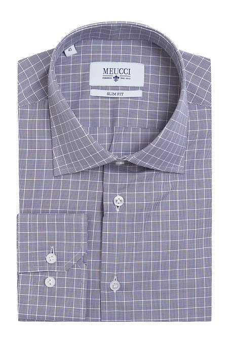Модная мужская хлопковая рубашка в клетку арт. SL90102R1020182/1616 от Meucci (Италия) - фото. Цвет: Синий в клетку. Купить в интернет-магазине https://shop.meucci.ru


