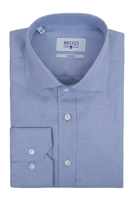 Модная мужская приталенная рубашка синего цвета арт. SL 90102 R 22171/141284 от Meucci (Италия) - фото. Цвет: Синий. Купить в интернет-магазине https://shop.meucci.ru

