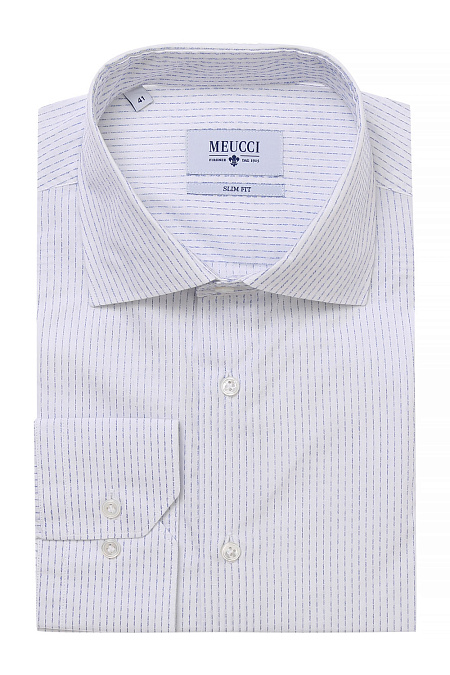 Модная мужская белая рубашка с микроузором арт. SL 90102 R 22172/141316 от Meucci (Италия) - фото. Цвет: Белый с микроузором. Купить в интернет-магазине https://shop.meucci.ru

